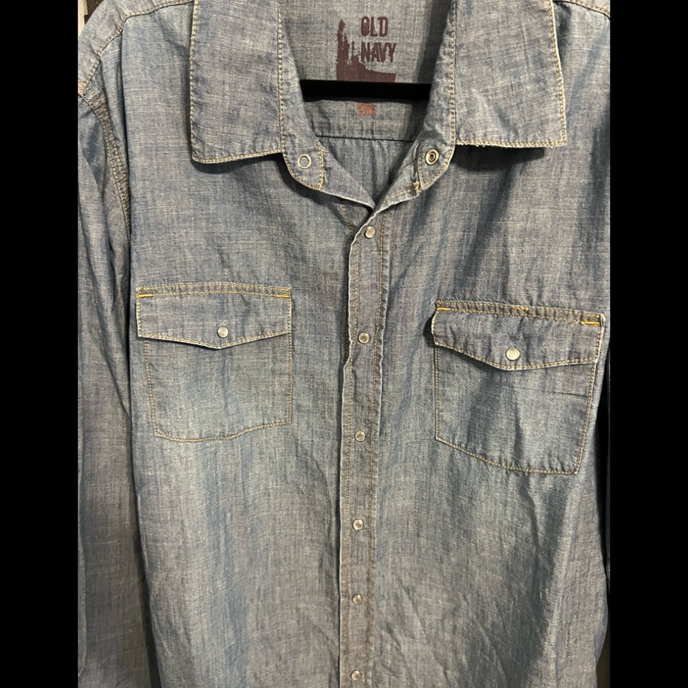 Old Navy Blue Denim Shirt - Picture 2 of 5